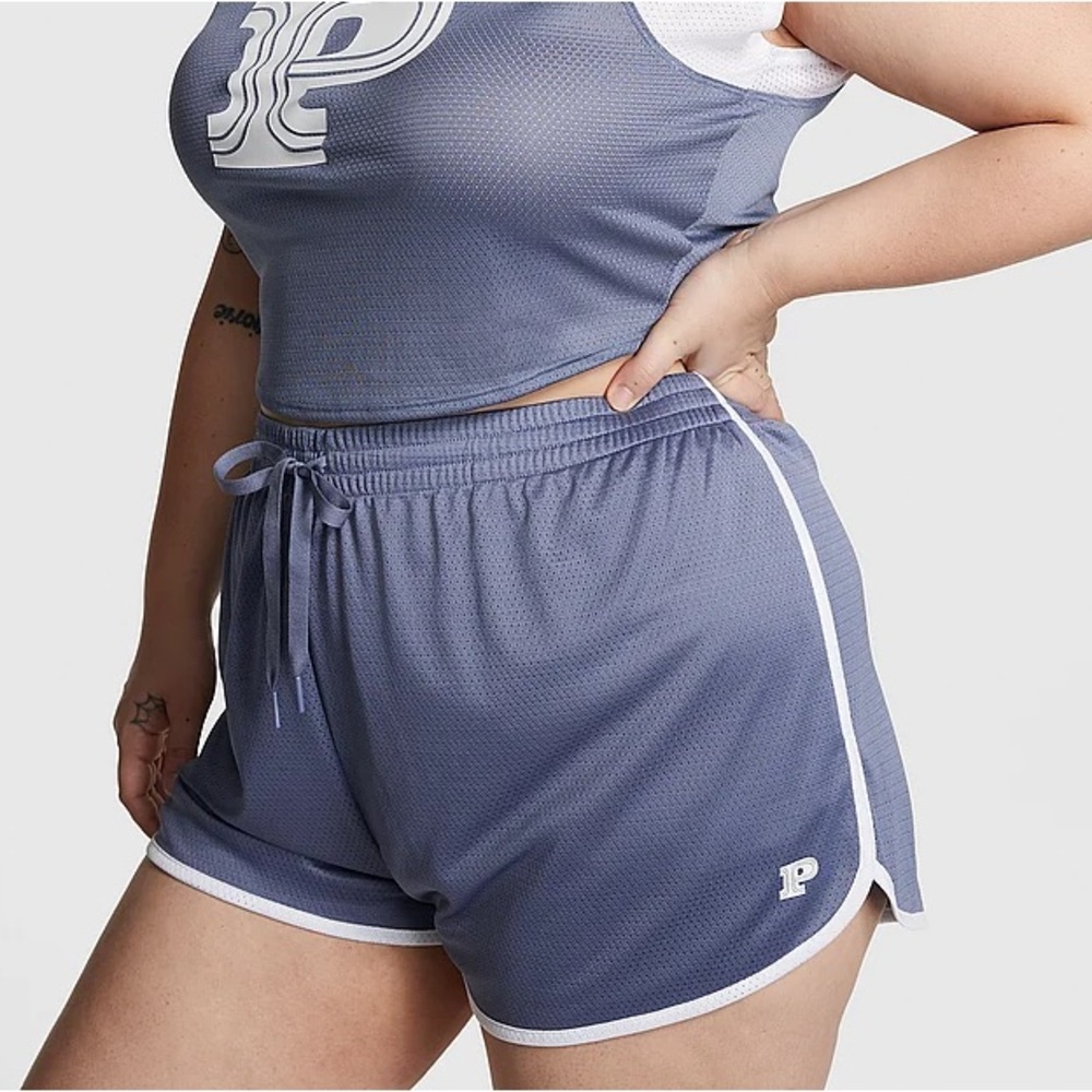 Victoria's Secret PINK Mesh Tech Gym Shorts Blue Large NEW